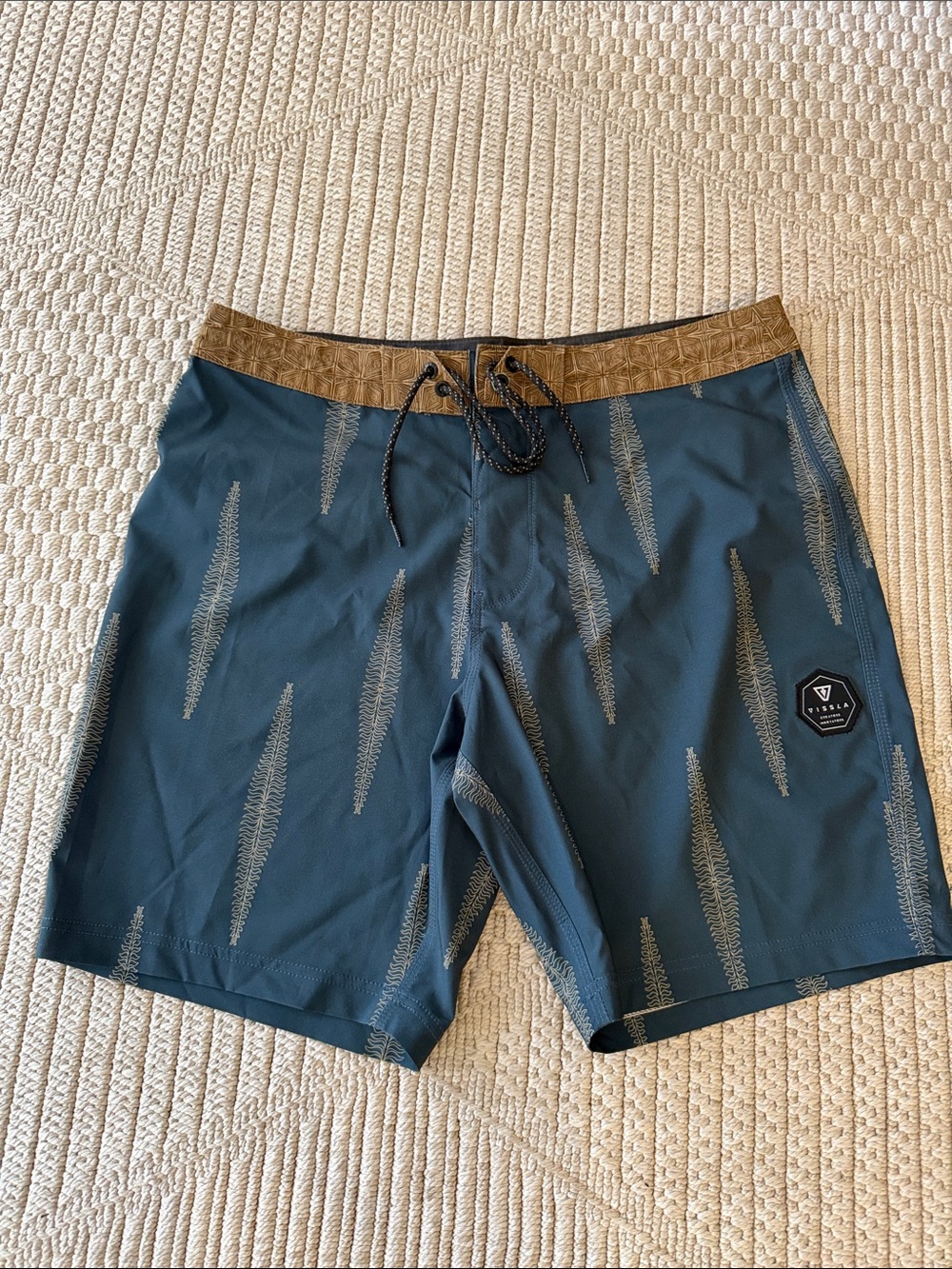 VISSLA Teal Boardshorts with Tan Contrast Waistband